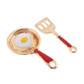 Homyl 2pcs Miniature 1/12 Frying Egg Pan Fork Set Kitchen Cookware Foods Decoration Kids Pretend Playset Red