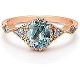 Rose Gold Vintage-Style Ring with Oval Blue Gemstone & Accent Diamonds – Elegant Women’s Fine Jewelry Gift Christmas Ring For Love