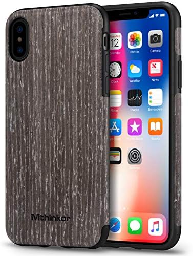 Mthinkor iPhone XS Case, iPhone X Case Soft Wood Slim Case for iPhone X and iPhone XS (Black Apricot Wood)