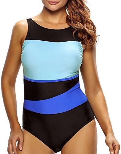 SIQIWO Women's Bathing Suits Summer Bikini Swimsuit Two Pieces Tankini Bikini Swimwear (XXL=(US 18-20), FS1- Blue+Black)