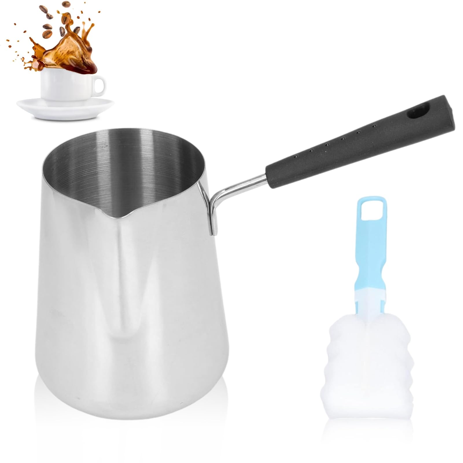 Milk Butter Warmer Pot,900ml/31.67z Stove Top Tea Maker, Milk Warmer with Pouring Spout and Cleaning Brush, Milk Pan Saucepan Pan Cookware Stainless Steel Tea Coffee Boiling Pot