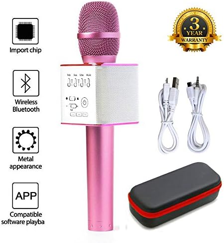 Generic Portable Magic Karaoke Wireless Handheld Microphone Bluetooth Speaker Player Recorder For Apple iPhone Android Smartphone PC Music Playing Singing Home KTV (Q9 Pink)