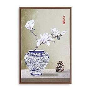 Framed Canvas Wall Art for Living Room, Bedroom Blue and White Porcelain Canvas Prints for Modern Home Decoration Ready to Hang - 16"x24" inches