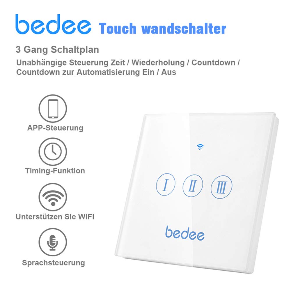 Rolladen Zeitschaltuhr WiFi Rolladenschalter bedee Smart Lichtschalter Wireless Touch Funkschalter Kompatibel mit Alexa Echo Und Google Assistant App Touchscreen Fernbedienung Timing Funktion 3 Gang