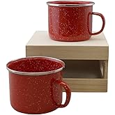 16oz Enamel Mugs 2-Pack - Versatile for Camping, Beach, Travel, Home, and Outdoor Use: Ideal for Hot/Cold Beverages, Soup, and More by Dependable Industries (Red)
