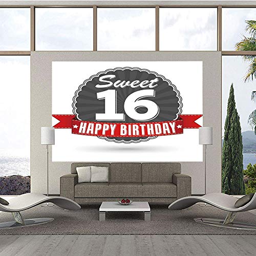 SoSung 16th Birthday Decorations Huge Photo Wall Mural,Memorial Emblem Style New Age Ceremony Pattern Vintage Design,Self-Adhesive Large Wallpaper for Home Decor 108x152 inches,Dark Grey Red