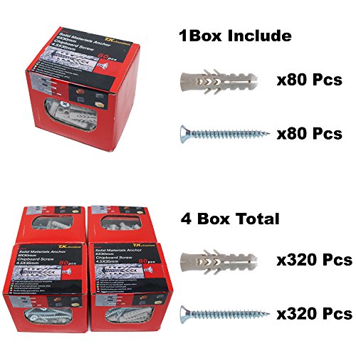 T.K.Excellent Plastic Self Drilling Drywall Ribbed Anchors Solid Materials Drywall Anchor E6 6x30 320 Pcs and Chipboard Screws 4.5X35mm 320 Pcs Box - Thumbnail 3