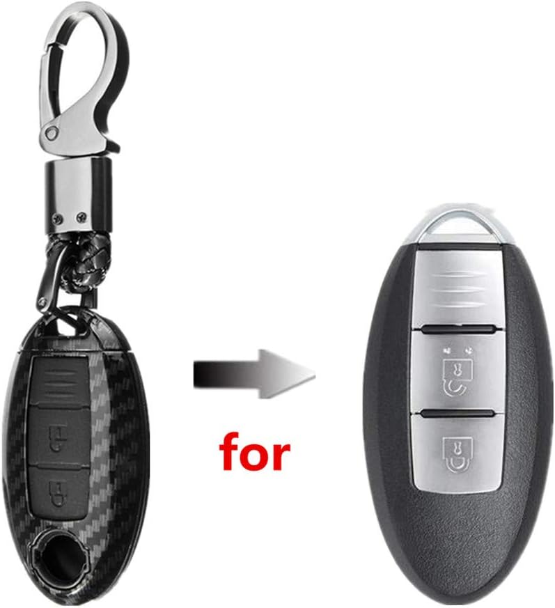Happyit ABS Carbon Fiber Shell+Silicone Car Key Cover Case Keychain for Nissan 350Z Qashqai J10 J11 X-Trail t31 t32 Kicks Tiida Pathfinder Murano Note Juke 3 Buttons (Black) - Image 3