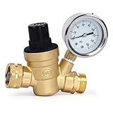 TargetEvo Adjustable Brass Lead-free Water Pressure Regulator Reducer With Gauge Inlet Screened Filter For RV (NH Thread)