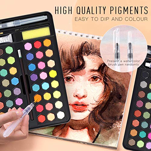 AGPTEK 48 Watercolor Paint Sets, 64Pcs Watercolor Palette High Pigment in Tin Box with Storage