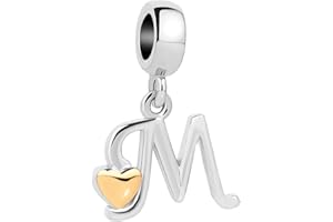 QueenCharms Initial A-Z Letter Charm Golden Heart Alphabet Dangle Beads for Bracelets & Necklaces