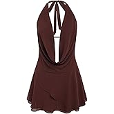 GORGLITTER Women's Halter Backless Dresses Deep V Neck Flowy Chiffon Bow Tie Layered Party Summer Mini Dress