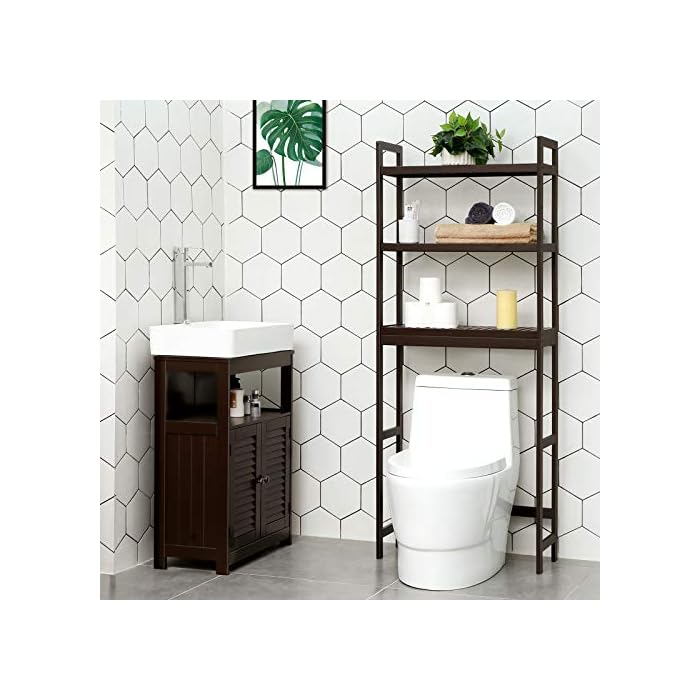 SONGMICS Over The Toilet Storage, 3Tier Bamboo Bathroom Organizer with