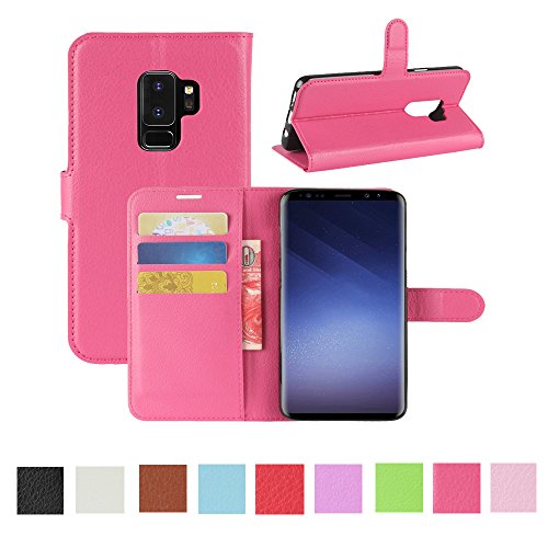 Samsung Galaxy S9 Plus Case,AMASELL [Stand View] PU Leather Flip Wallet Cover with Card Slots Holder Folio Protective Case Cover for Samsung Galaxy S9,Hot Pink