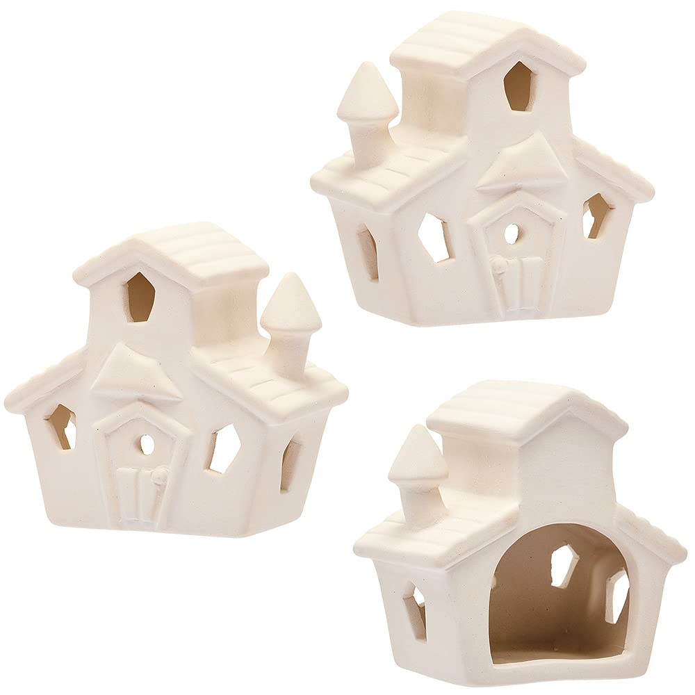 Baker Ross FX186 Haunted House Ceramic Tealight Holders - Pack of 3, Halloween Arts and Crafts Kits for Kids, Halloween Decorations