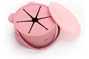 Dilovely Snack Cups for Toddlers, Baby Snack Containers, Silicone Toddler Snack Cups No Spill, Food Catcher with Lid & Bucket-like Handle, BPA Free & Dishwasher Safe, 9 Ounce Rose