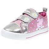 Peppa Pig Kids Toddler Girls Silver and Pink Floral Canvas Sneaker with Hook and Loop Straps, Size 8