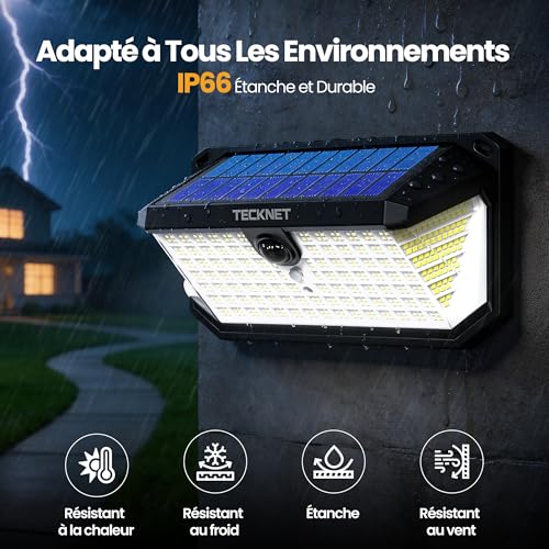 TECKNET Outdoor Solar Light, 546 LED, Powerful 300° Lighting, IP66 Waterproof, Outdoor Solar Motion Detector Light with Hooks, Ideal for Garden, Garage and Patio