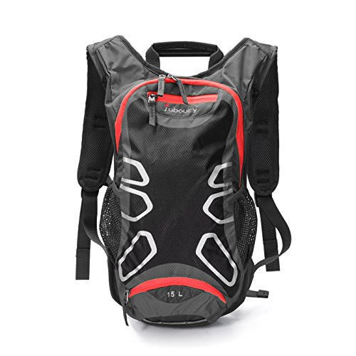 Juboury Hydration Backpack with Free 2L Water Bladder Reservoirs, 15L Hydration Rucksack Bag, All Weather Cover for Running, Hiking, Biking, and Any Other Outdoor Activity (Red)