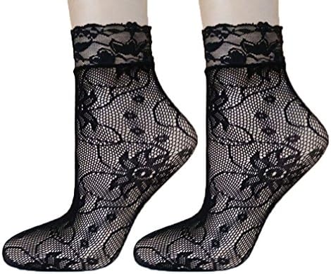 Annisking 5 Pair Women's Black Lace Fishnet Ankle High Socks Sunflower MSh-05