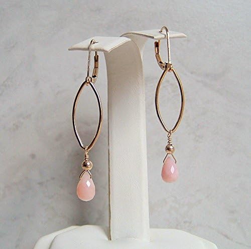 Beautiful Peruvian Pink Opal Teardrop Gold Filled Leverback Earrings Her Special Day Gift Idea