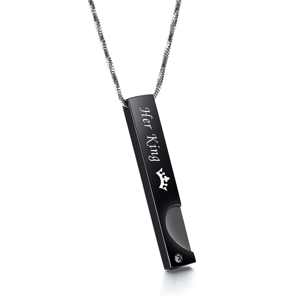 Gagafeel Couple Distance Relationship Bar Necklace His King Her Queen Heart Matching Set Stainless Steel Pendant Snake Chain (His Queen Her King)