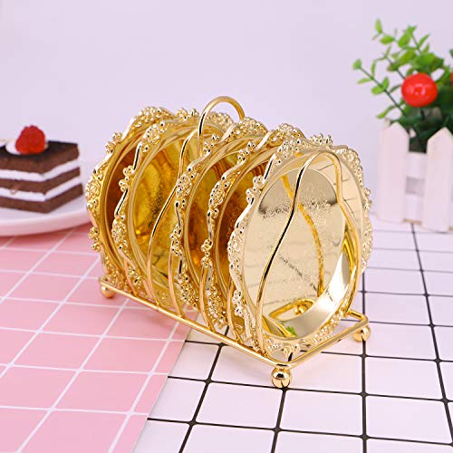 QTKJ 18K Plating Round Heavy Metal Charger Plate, Set of 7 Pieces Mini Cake Plates Metal Wedding Birthday Party Dish Cupcake plates(Gold) - Thumbnail 5