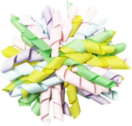 Pretty Pastels Rainbow Curly Ribbon Korker Hair Bow Clip - 4"