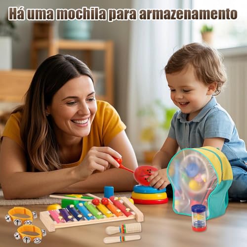 24 PCS Instrumentos de Percussão, Instrumentos Musicais, Xilofone, Brinquedo Musical, Bandinha Ritmica Instrumentos, Conjunto de Instrumentos de Percussão com Mochila Transparente