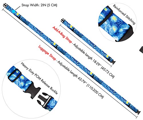 Vincent Van Gogh the Starry Night Travel Luggage Strap Suitcase Security Belt. Heavy Duty & Adjustable. Must Have Travel Accessories. TSA Compliant. 1 Luggage Strap & 1 Add A Bag Strap. 2-Piece Set. - Thumbnail 2