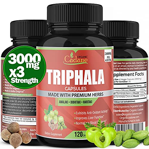Organic Triphala (3 Fruit Powders) Capsules 3000mg, 120 Veggie Capsules
