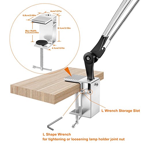 Ebyphan Metal Architect LED Desk Lamp,Adjustable Swing Arm Task Lamp,Dimmable Drafting Table Lamp with Clamp,3 Levels Light Switch,Modern Touch Control,12W,Silver - Thumbnail 6