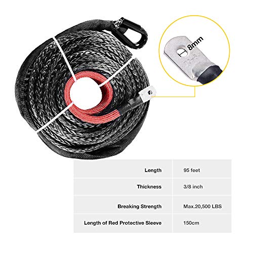 AUXMART Synthetic Winch Rope Winch Line Cable 20500LBs Protective Sleeve 95ft x 3/8" for ATV UTV SUV Truck Boat Ramsey - Thumbnail 3