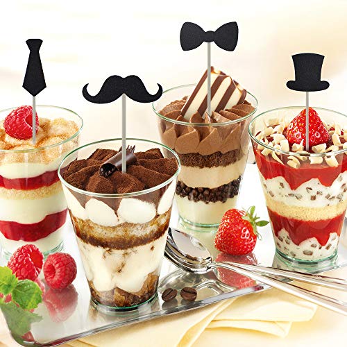 HOKPA Cupcake Toppers Mini Black Bowtie Mustache Hat Neckcloth Adult ceremony Birthday Celebration Decorations DIY Home Baby Shower Theme Party Food Fruit Cake Picks for Decor(24PCS) - Thumbnail 5