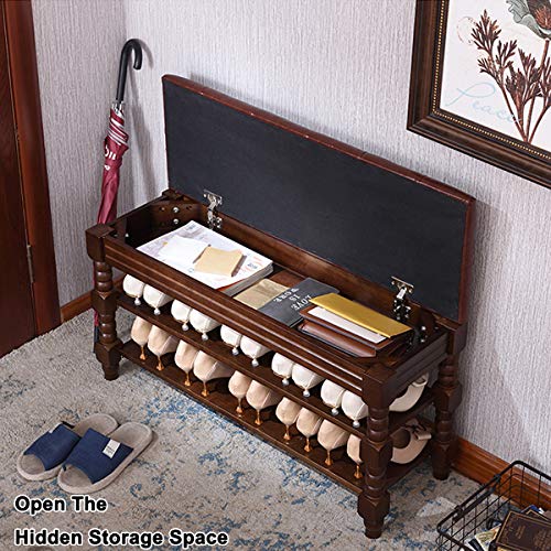 XKZG Shoe Bench Wood Storage Bench Entryway Bench Shoe Rack with Soft Leather Cushion (Brown, 39