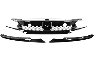 Front Mesh Grille ABS Gloss Black for Type R Style Front Mesh Grille with Headlights Eyelids Replacement for 2016 to 2018