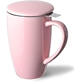 Sweejar Porcelain Tea Infuser Mug with Lid, 16 oz Teacup with Strainers for Loose Leaf Tea, Microwave and Dishwasher Safe Coffee Mug(Pink)