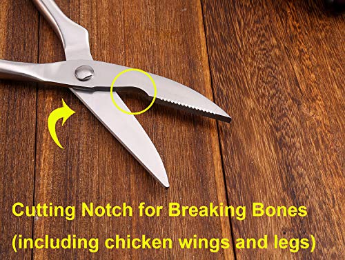 WELLSTAR Heavy Duty Poultry Shears, Utility Ultra Sharp Spring Loaded Kitchen Scissors for Meat Chicken Fish Seafood BBQ Stainless Steel Food Scissors (Silver)