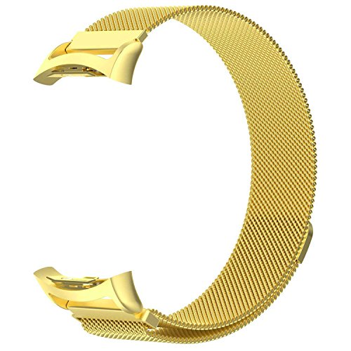 V-flier Samsung Gear Fit 2 Pro/Gear Fit 2 Watch Band, Milanese Magnetic Loop Stainless Steel Watch Strap + Connector Metal Adapter for Samsung Gear Fit 2 Pro/Gear Fit2 Band (Gold, S)