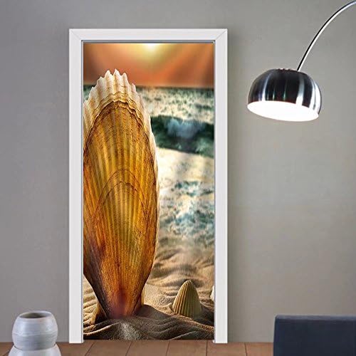 Niasjnfu Chen custom made 3d door stickers Sea Shells in the Sand a Sunset. Fabric Home Decor For Room Decor 30x79