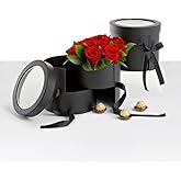 UNIKPACKAGING Premium Quality Round Flower Box 2 TIER Gift Boxes with Lid Size 7.8 dia x 7 inch (Black)