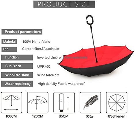 Unique Design Double Layer Inverted Umbrella outside in umbrella, Upside Down Umbrella (Red)