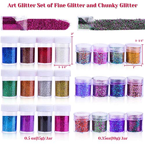 image for Anezus 24Pcs Chunky Glitter and Fine Glitter, Total 310g Craft Glitter