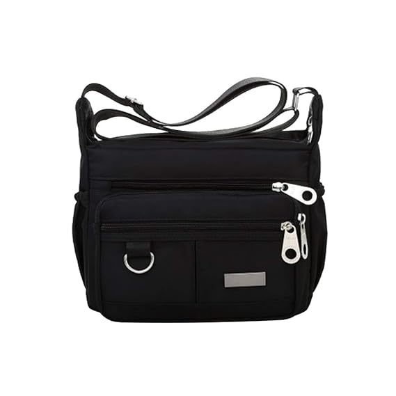 FENICAL Shoulder Bag Oxford Cloth Crossbody Bag Leisure Handbag Travel Bag Messenger (Black)