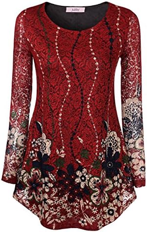 Jubby Maternity Tunic, O Neck Long Sleeve Flared Shirt for Leggings Flowy Loose Fit Motherhood Casual Tops Clothing Large Red_2
