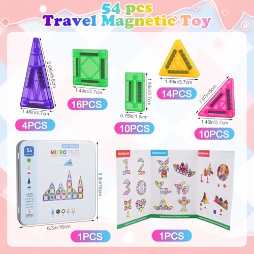 Euakee Magnetic Tiles, Travel Magnetic Building Blocks Set, Mini Magnetic Tiles, Building Toys with Iron Box for Boys and Girls, Montessori Toy (B)