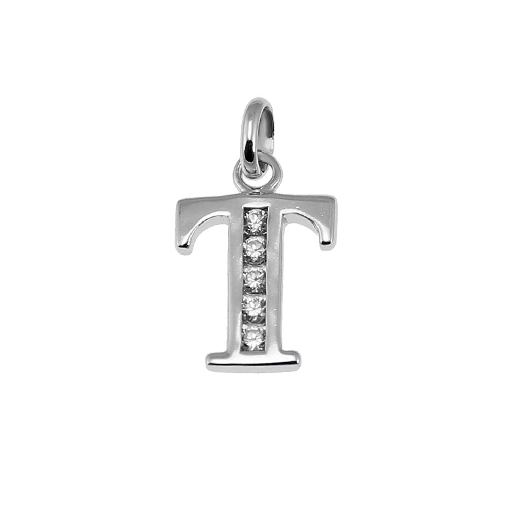 NKlaus silver 925 sterling silver pendant rhodium plated with zirconia letter T 5140