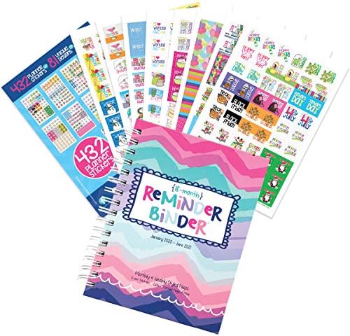 Reminder Binder 2020-2021 18-Month Planner + Sticker Set Weekly & Monthly Views, 6.5"x8.5", Twin-Wire Binding, Hard Cover, Elastic Closure, Planner Stickers, to-Do Lists, Pockets, Tab Dividers
