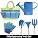 D SERIES Kids Gardening Tool Set Real Tools with Safety Edges, Gloves & Durable Tool Carrying Bag | Includes Blue Watering Can, Child Sized Trowel, Rake & Garden Fork | Learn While Playing