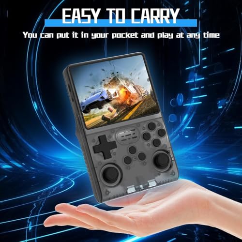 R36s retro Handheld Gaming Console with 64G Cards, Portable Retro Game Consoles Linux Gaming System Emulator 3.5-Inch IPS Screen (Black)